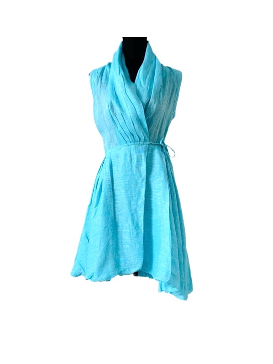 Sartoria Saracena Dresses & Skirts - SARTORIA SARACENA ~ Chic Turquoise Wrap Around Sleeveless High Low Linen Dress